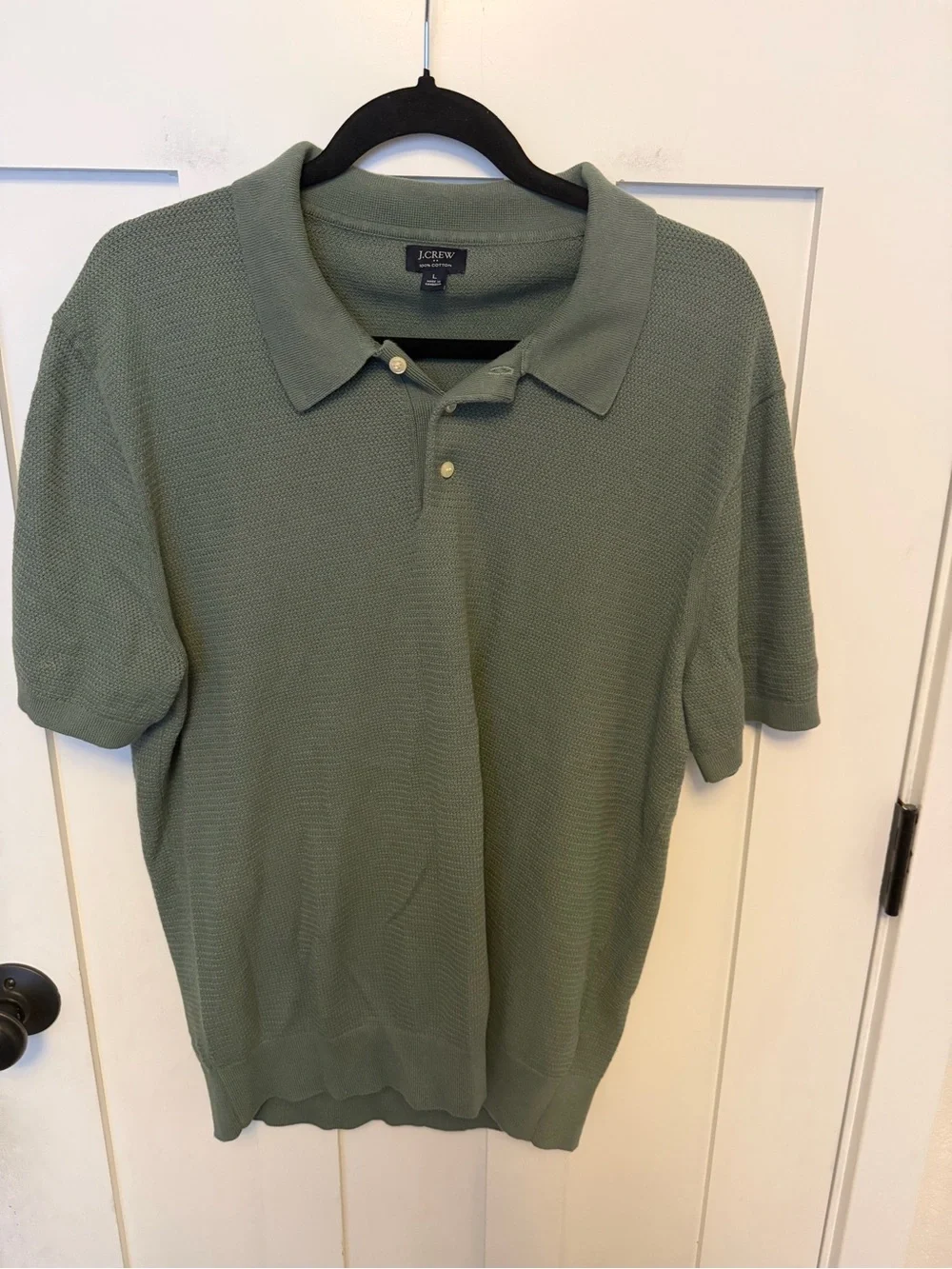 J. Crew 100% Cotton moss-stitch johnny-collar sweater-polo green shirt sleeve L